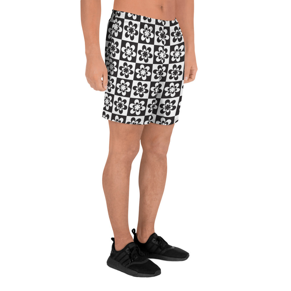 B&W Checker Daisy Men's Athletic Shorts