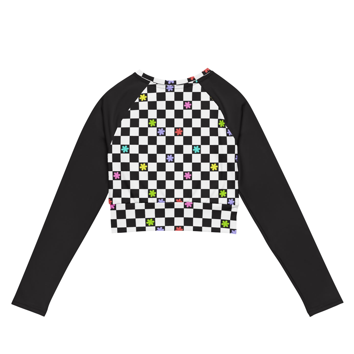 Checkered Flowers Long-Sleeve Crop Top