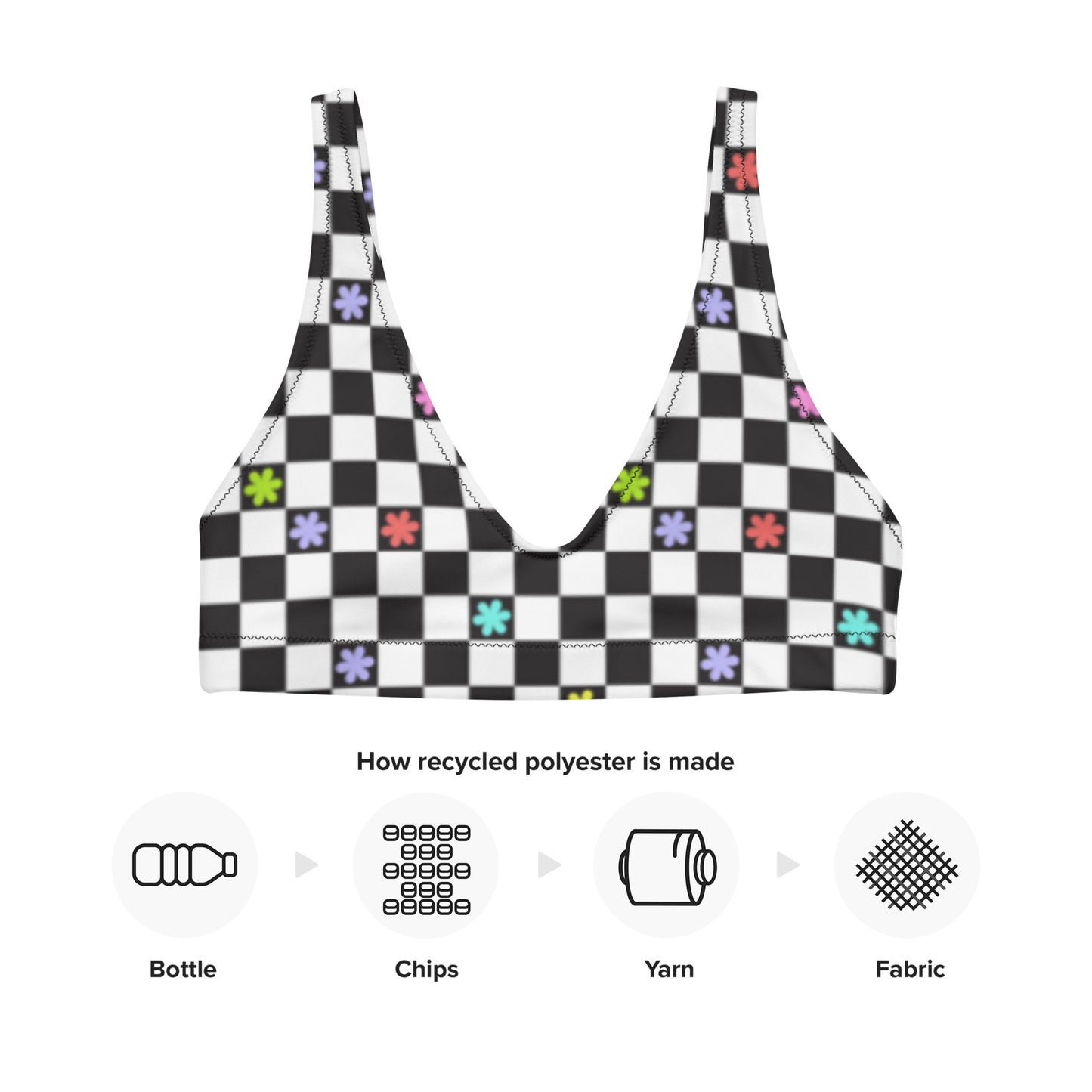 Checkered Flowers Bikini Top