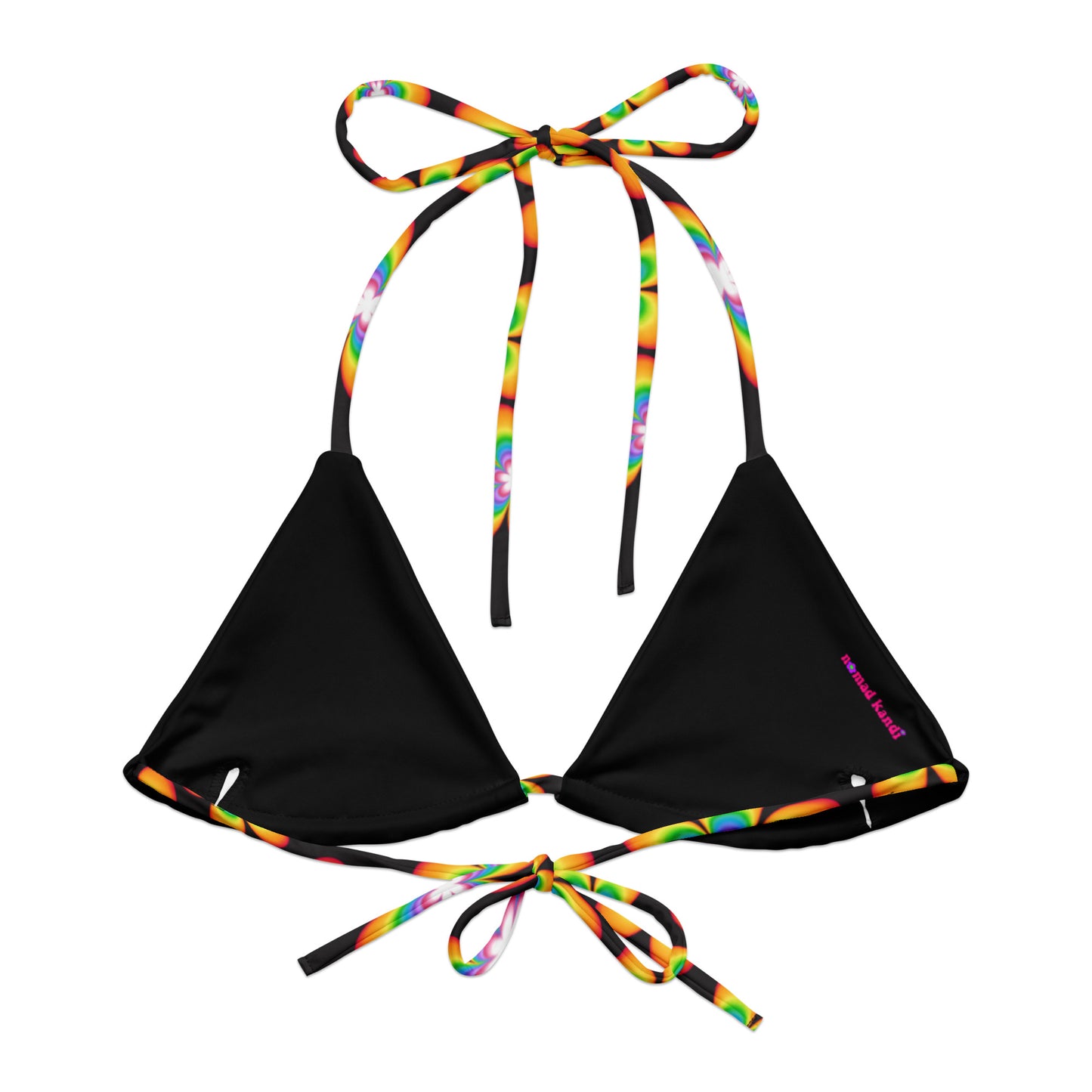 Rainbow Bloom Black String Bikini Top