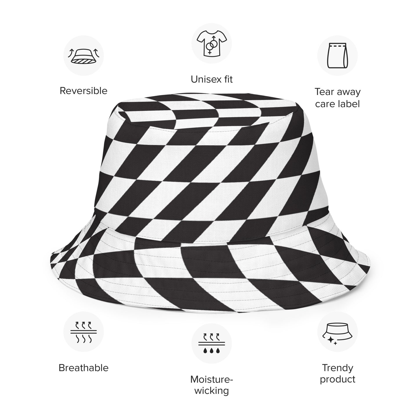 B&W Smiles | Checkered Reversible Bucket Hat