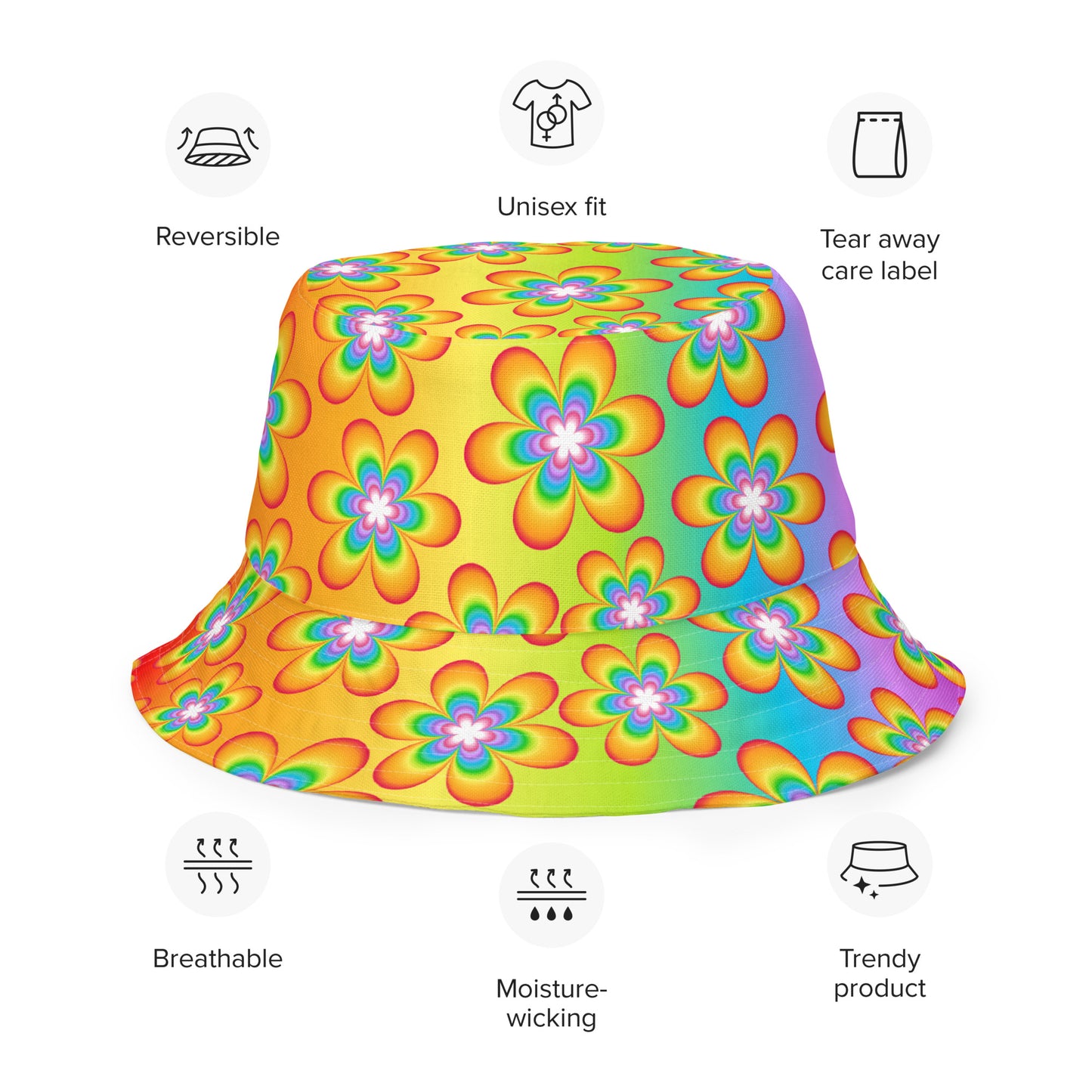 Rainbow Bloom V1 Reversible Bucket Hat