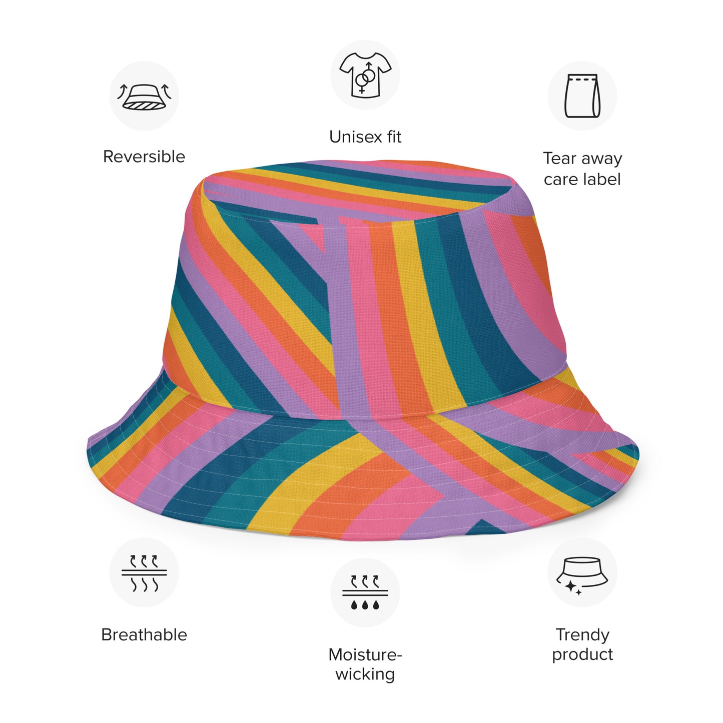 Retro Rainbow Bloom Reversible Bucket Hat
