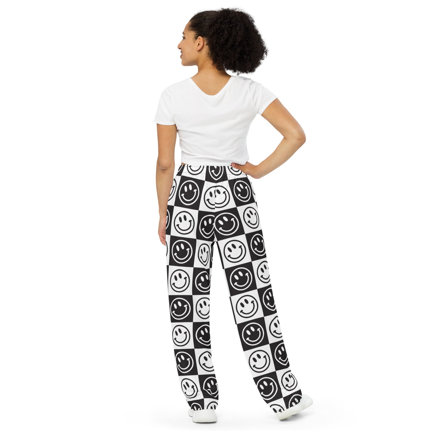 B&W Checker Smile Unisex Wide-Leg Pants