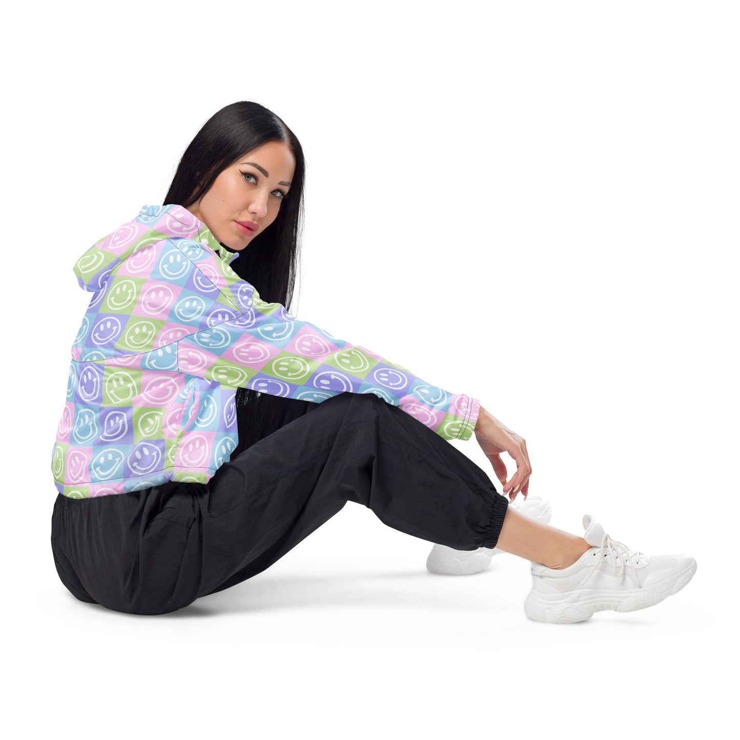 Pastel Checker Smile Cropped Windbreaker
