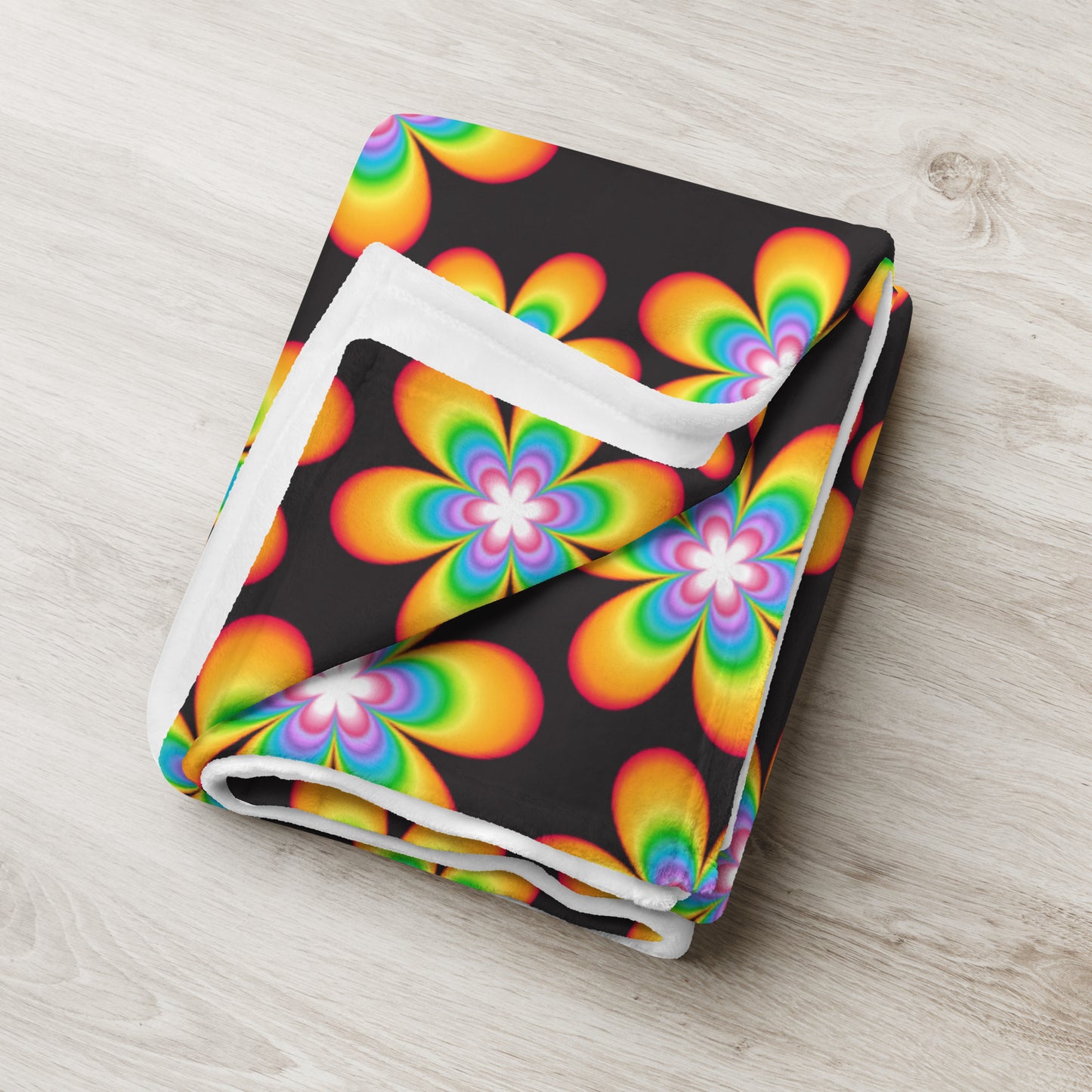 Rainbow Bloom Black Throw Blanket