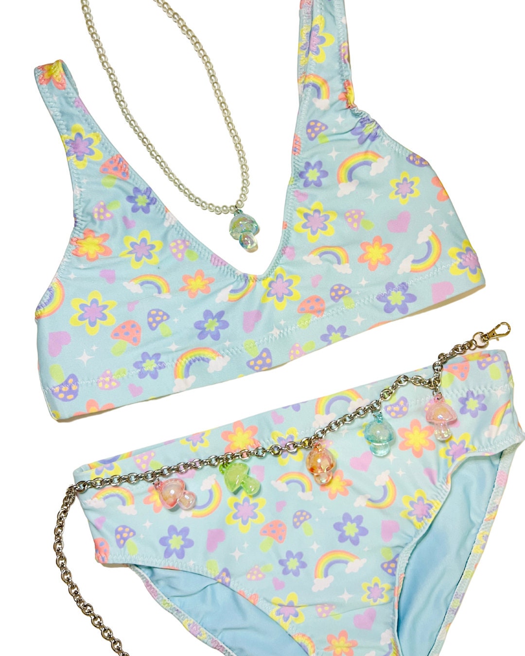 Iridescent Mushroom Pearl Charm Necklace by