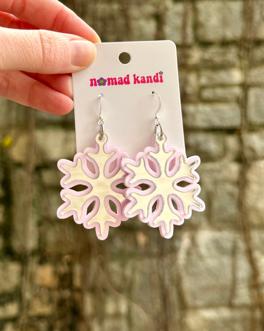 Pink Snowflake Earrings