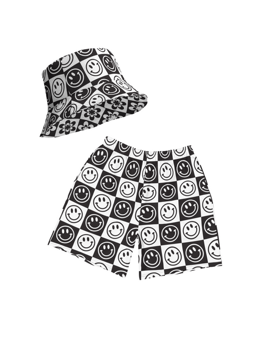 B&W Checker Smile Men's Athletic Shorts