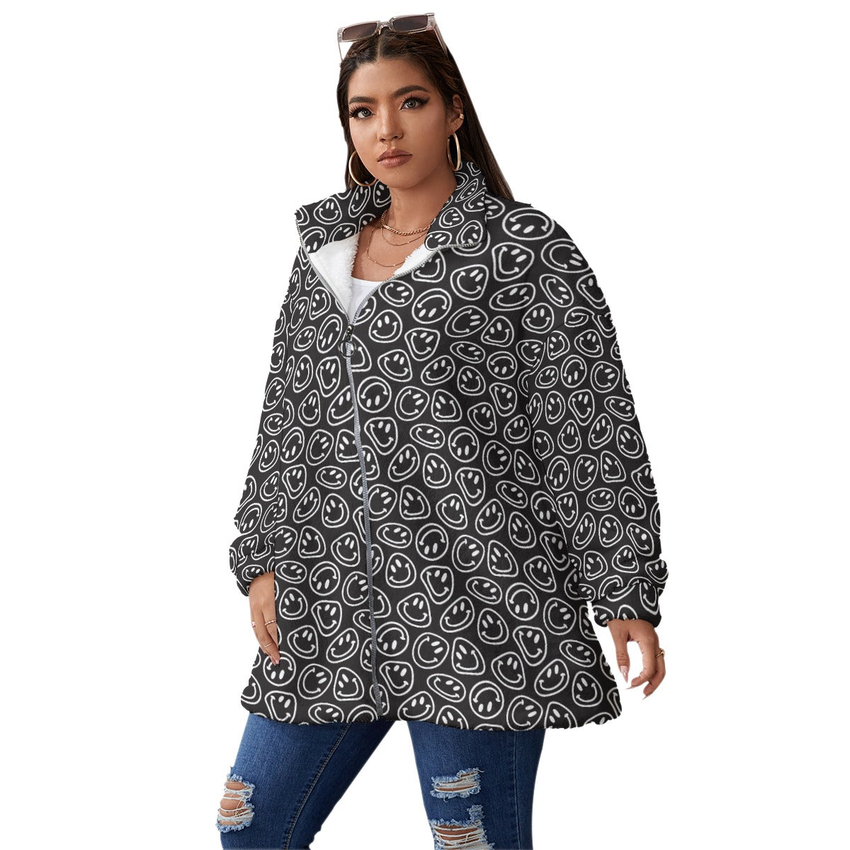 B&W Smiles Fleece Coat With Zipper (Plus Size)