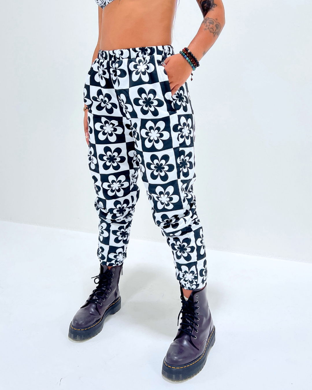 B&W Checker Daisy Joggers