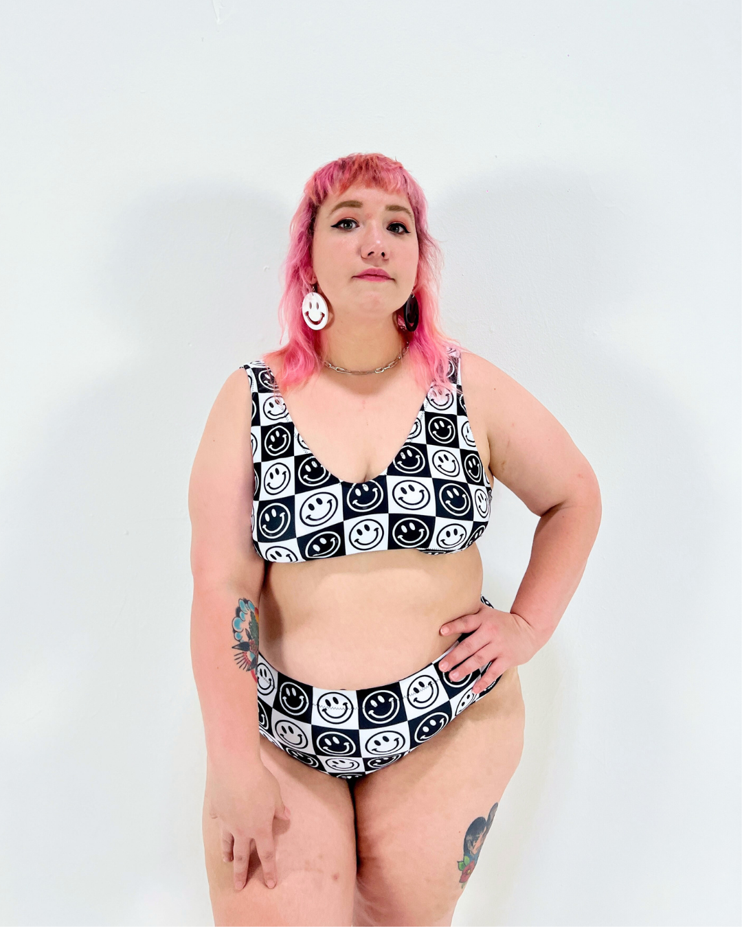 B&W Checker Smile Padded Bikini Top