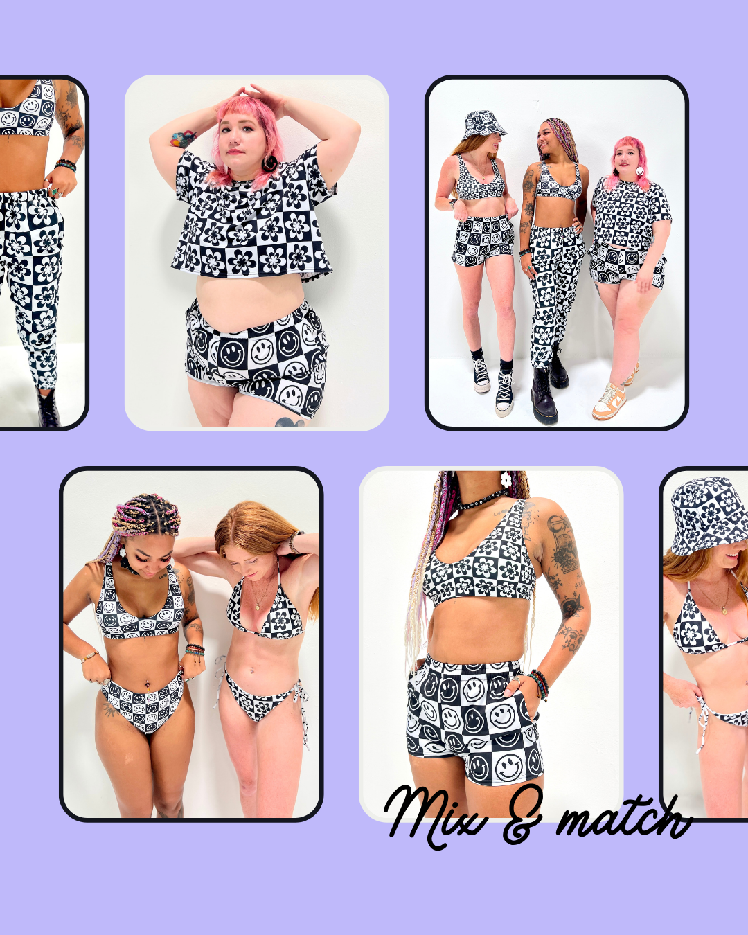 B&W Checker Daisy String Bikini Bottom