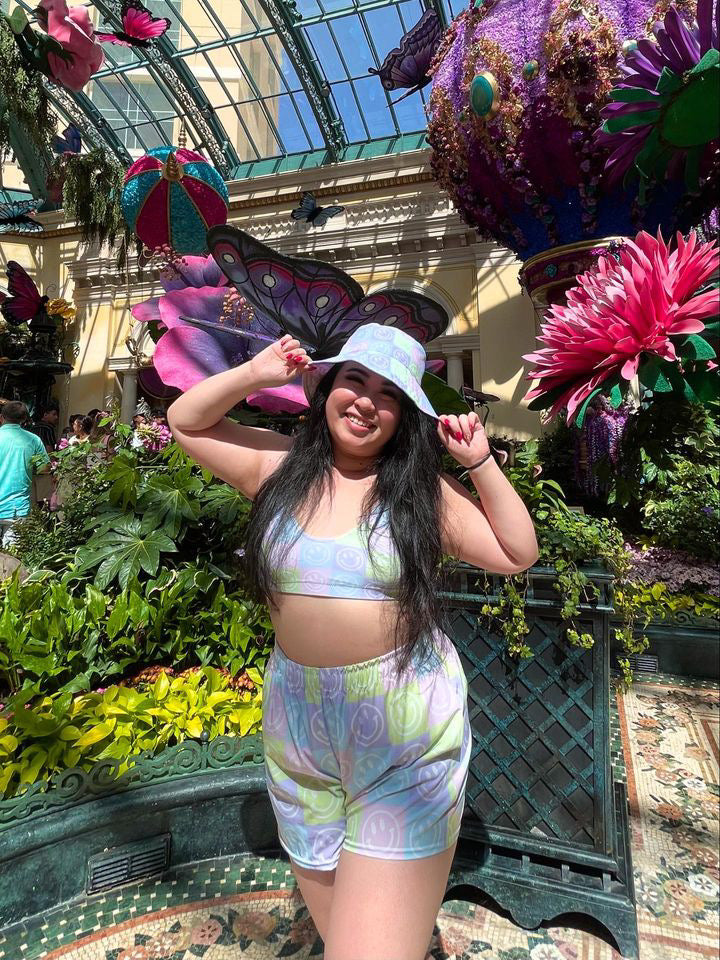 Pastel Checker Smile Padded Bikini Top