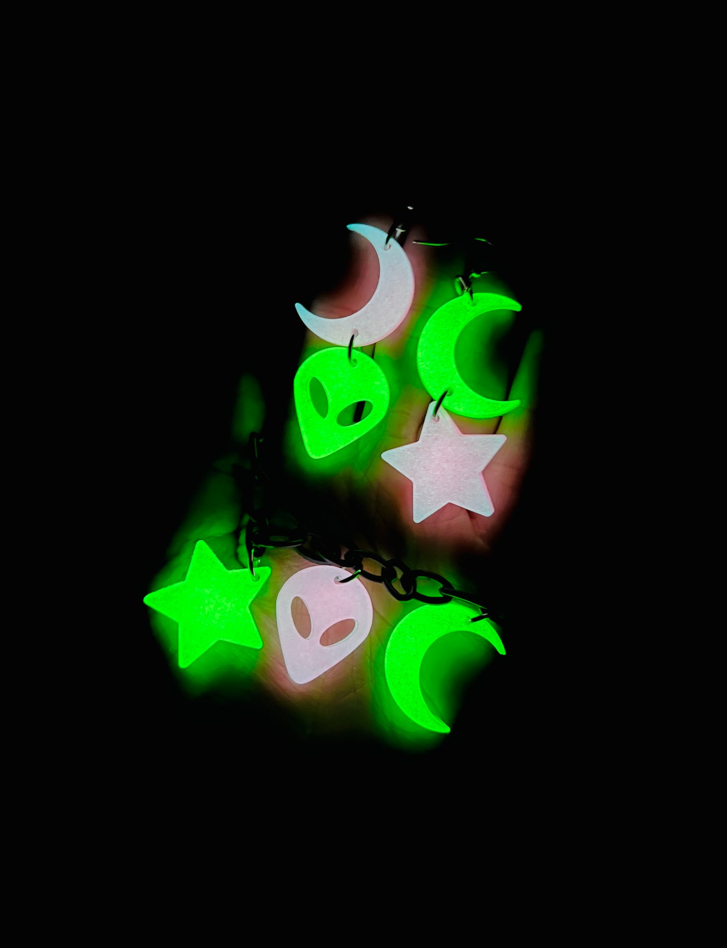 Glow in the Dark Mismatch Space Babe Earrings