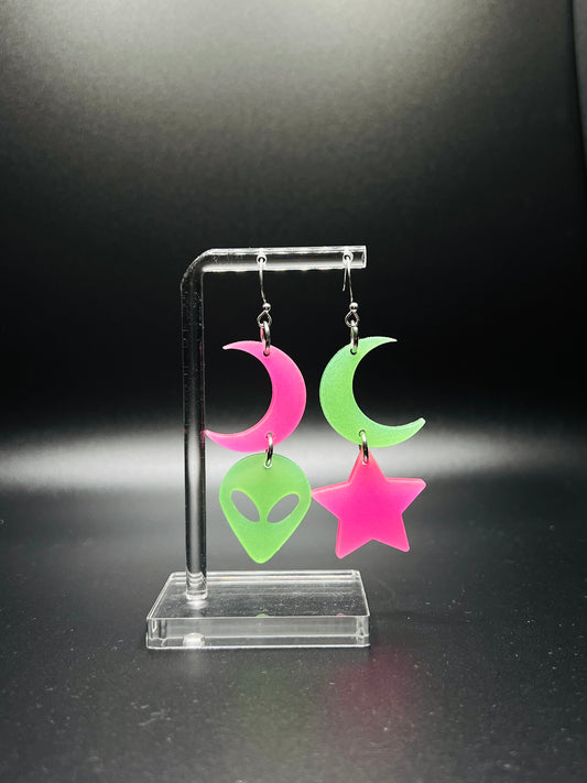 Glow in the Dark Mismatch Space Babe Earrings