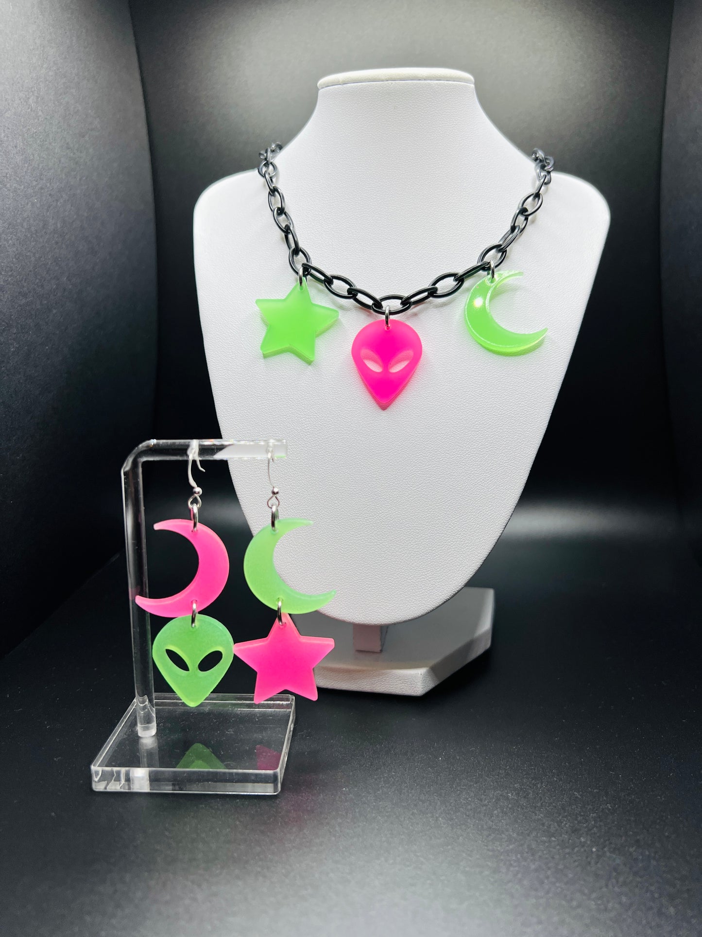 Glow in the Dark Mismatch Space Babe Earrings