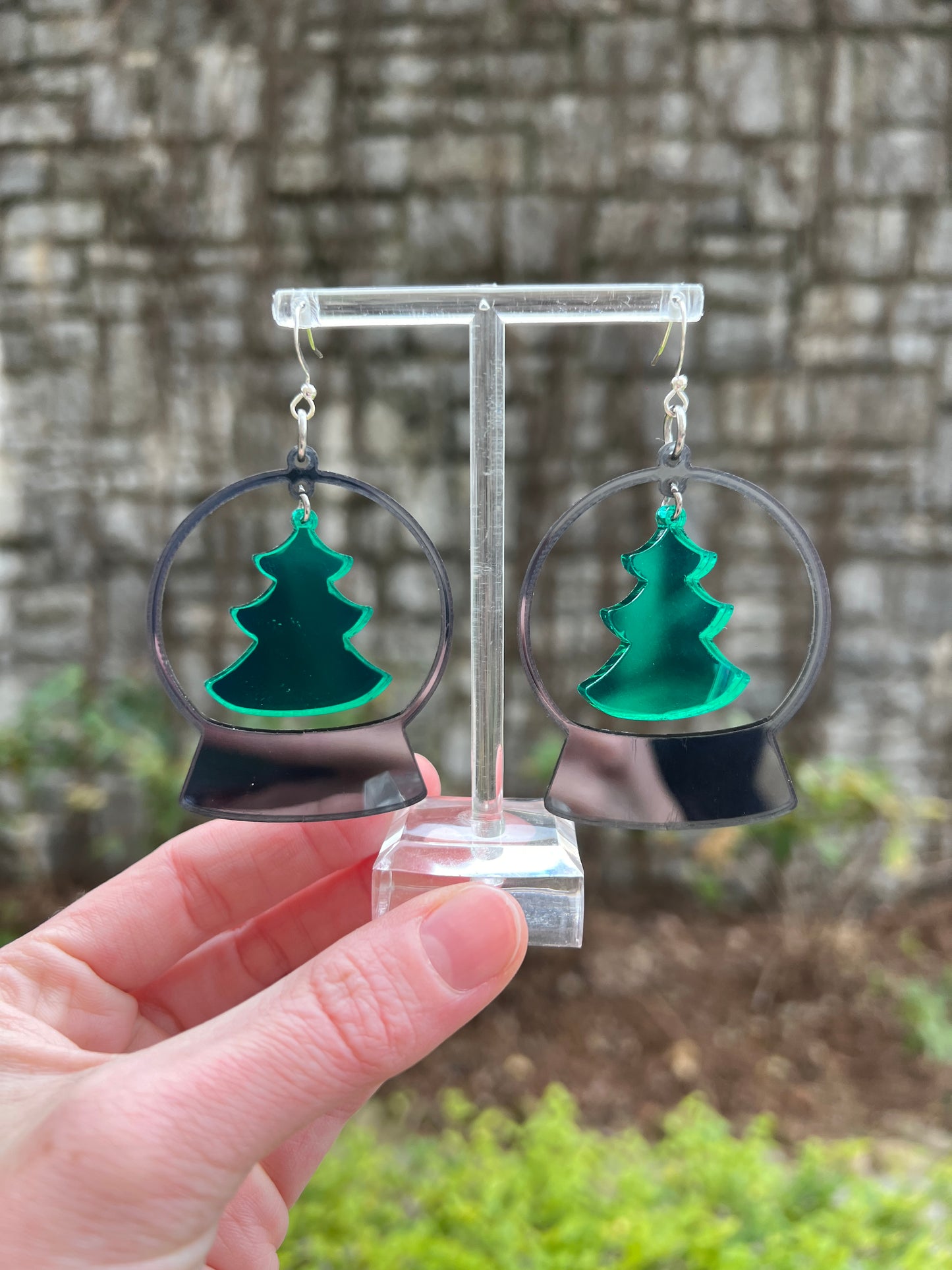 Snow Globe Earrings with Christmas Tree