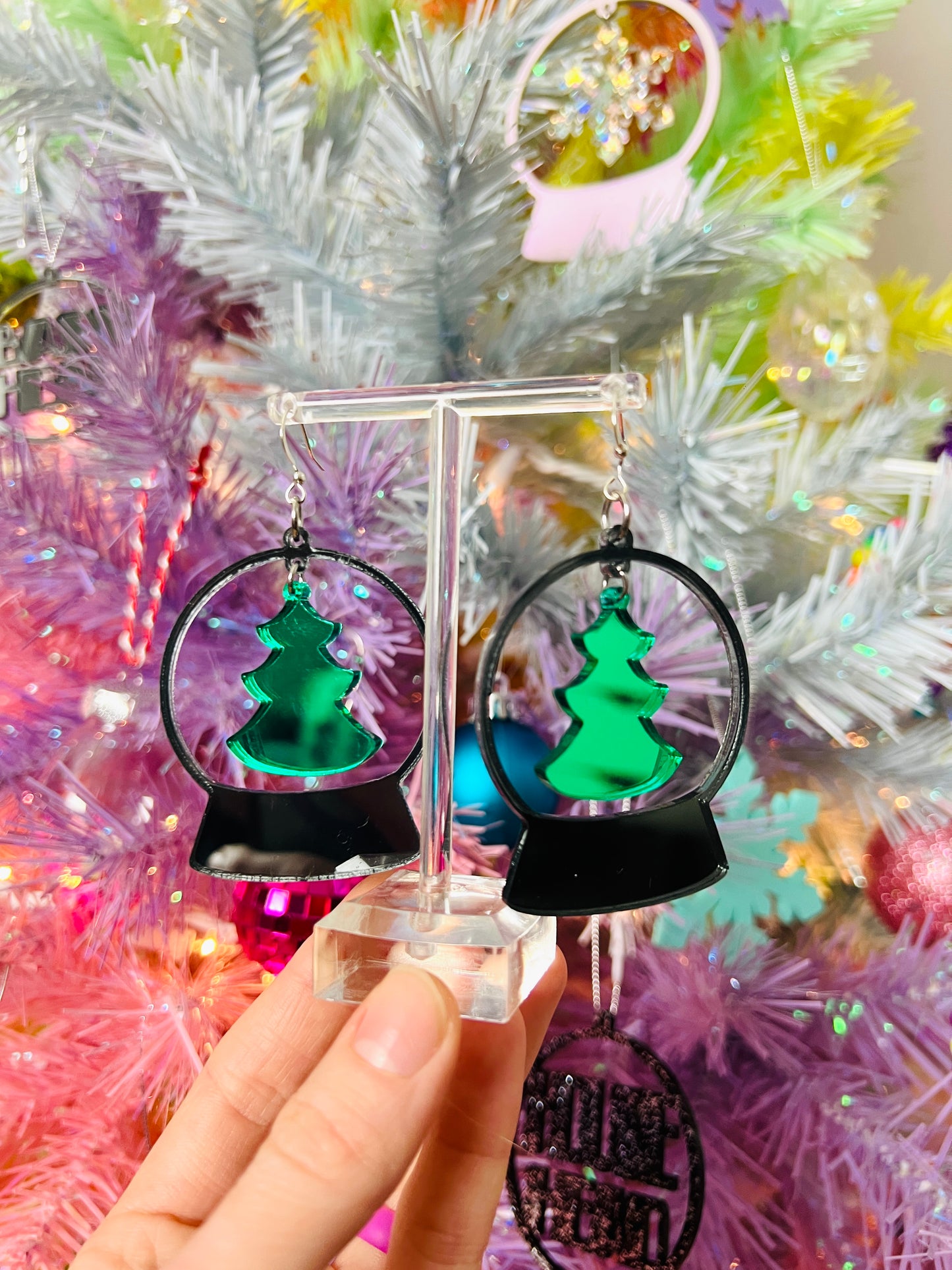 Snow Globe Earrings with Christmas Tree