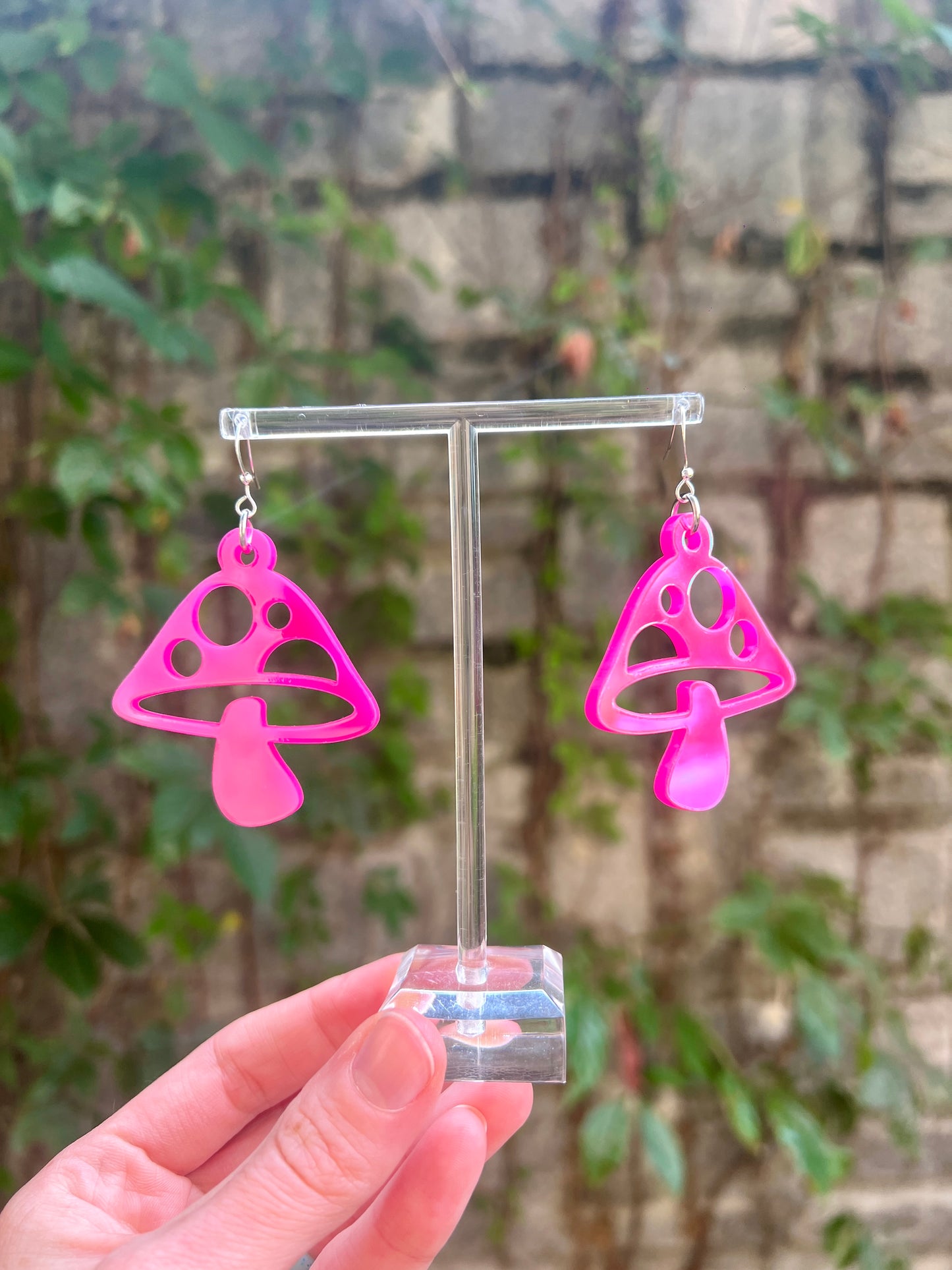 Pink Holo Mushroom Earrings