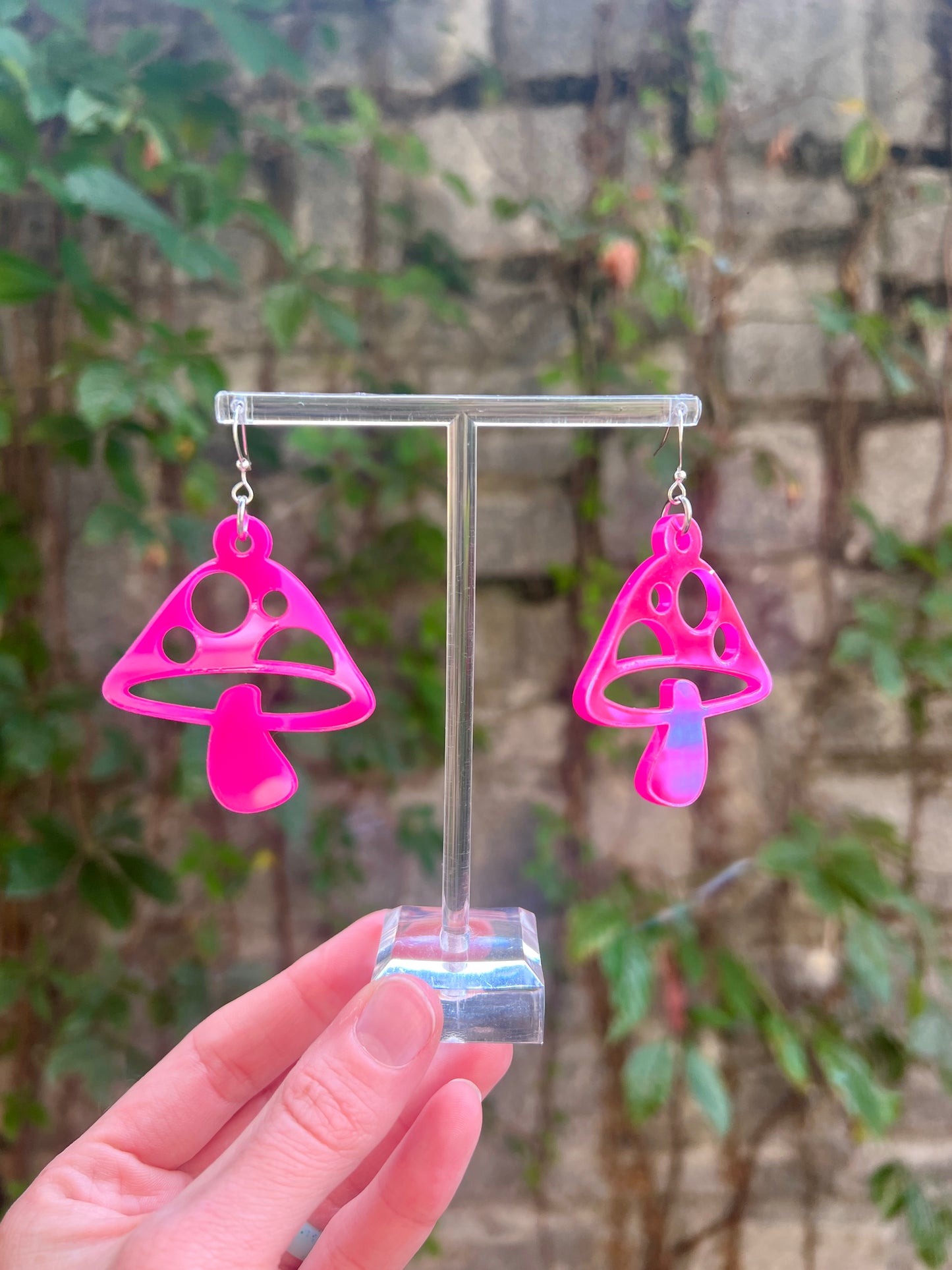 Pink Holo Mushroom Earrings