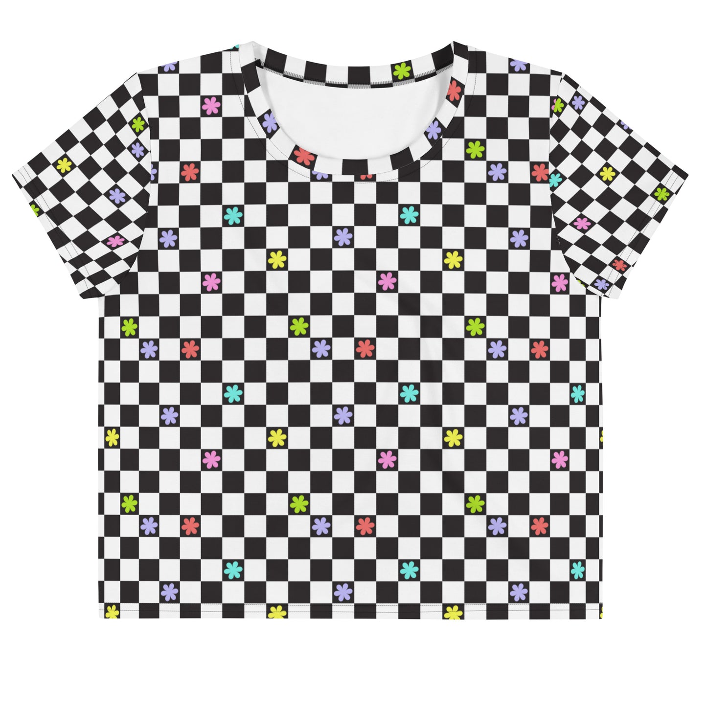 Checkered Flowers Crop Tee