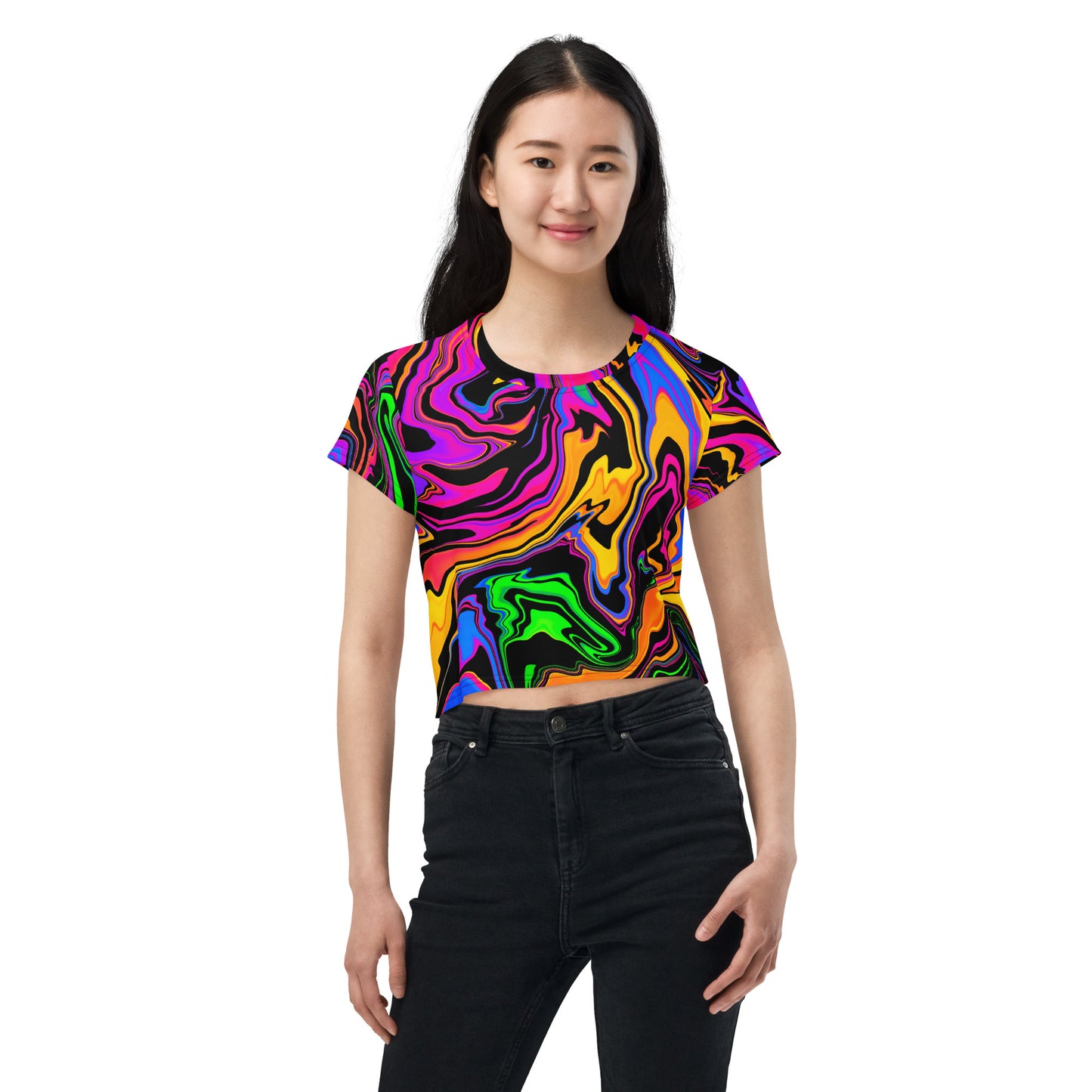 Dark Rainbow Swirl Crop Tee