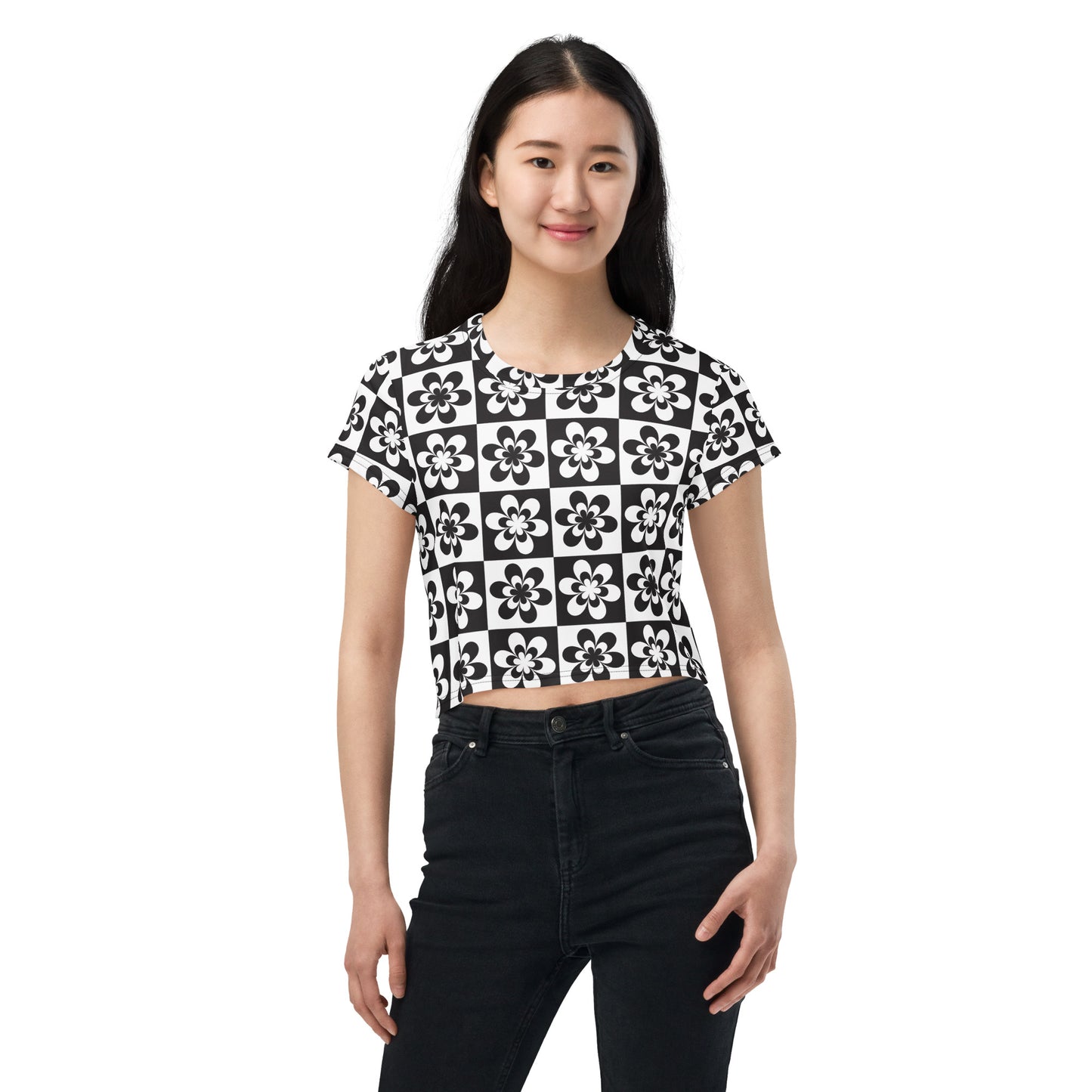 B&W Checker Daisy Crop Tee