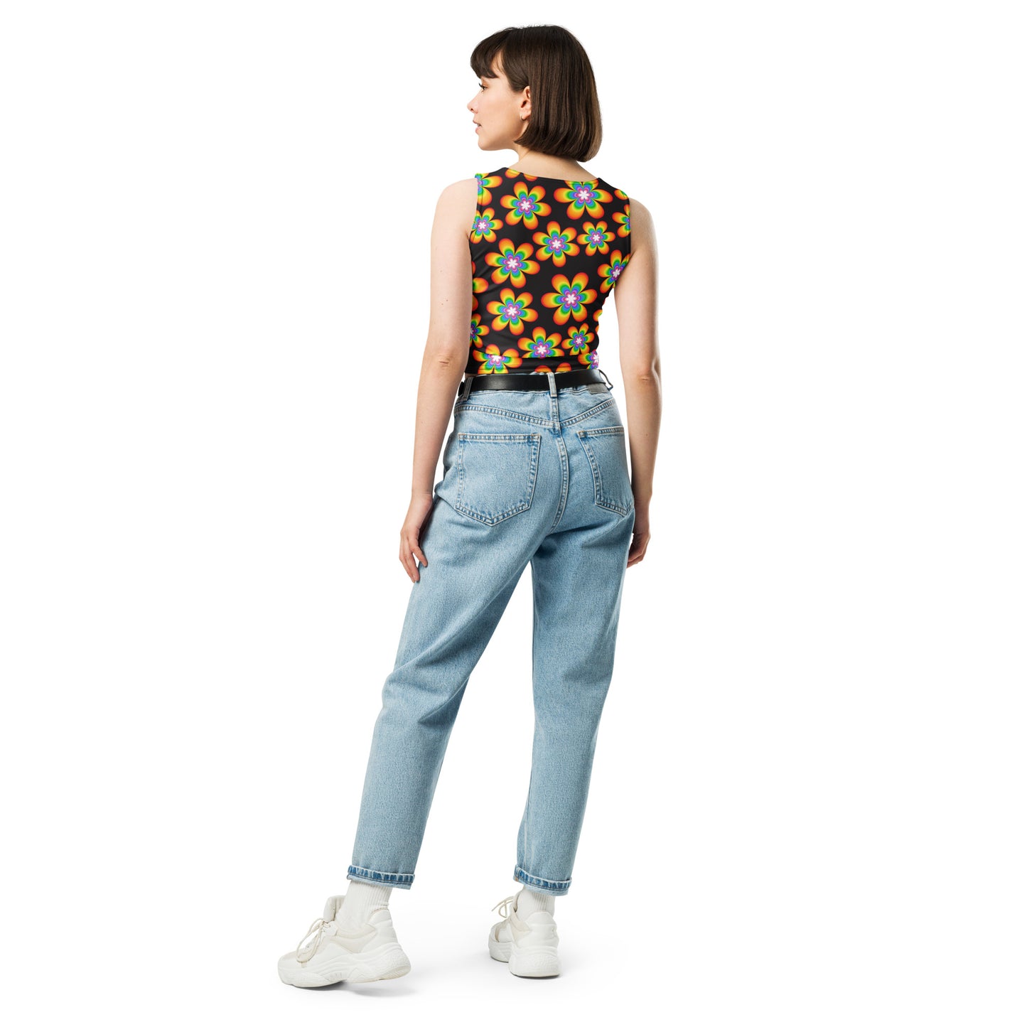 Rainbow Bloom Black Crop Top