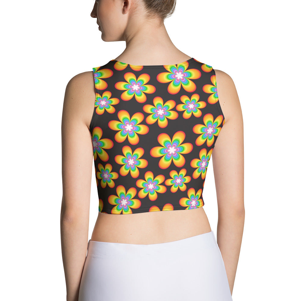 Rainbow Bloom Black Crop Top