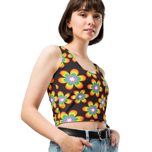 Rainbow Bloom Black Crop Top