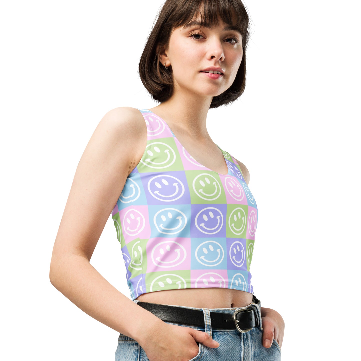 Pastel Checker Smile Crop Top