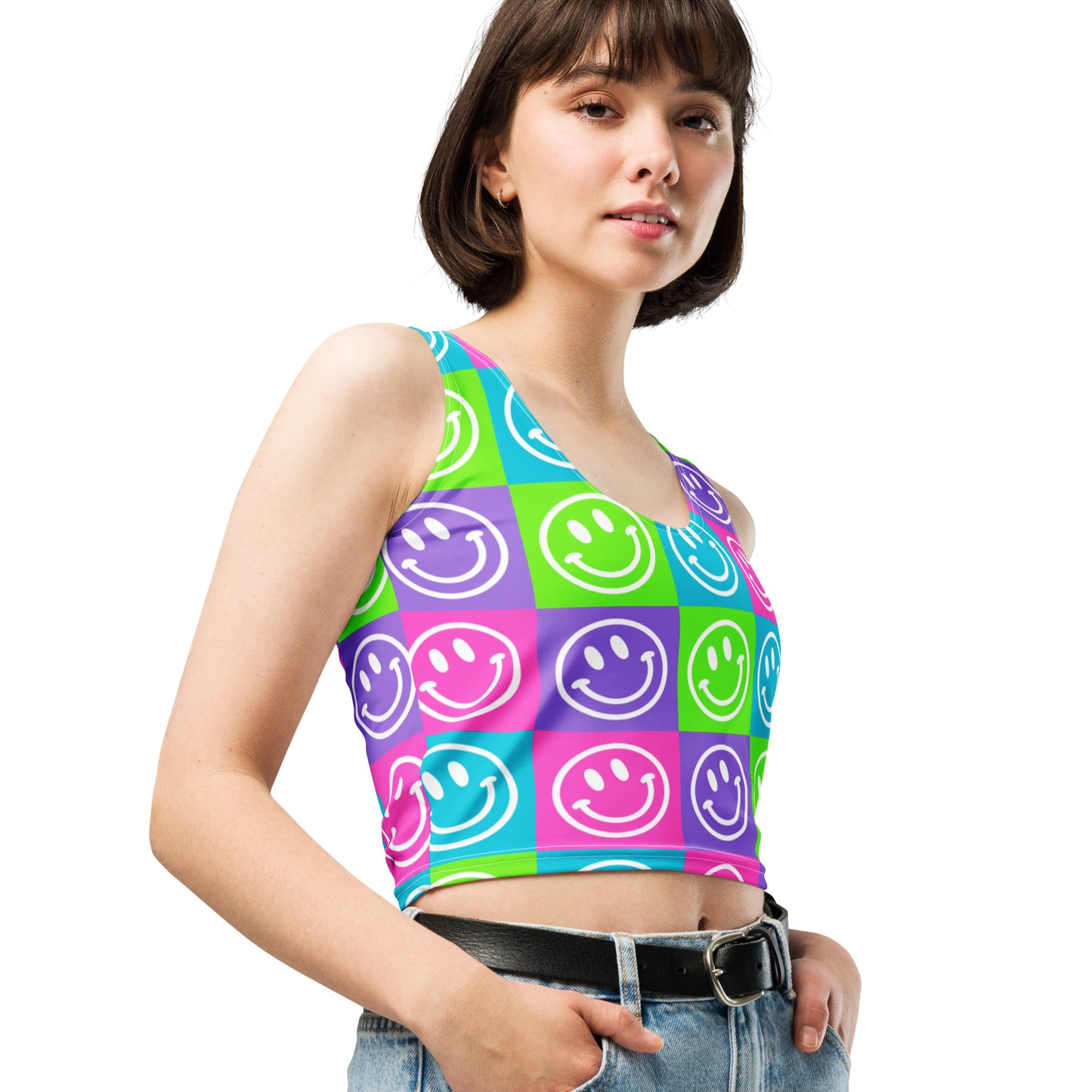 Bright Checker Smile Crop Top