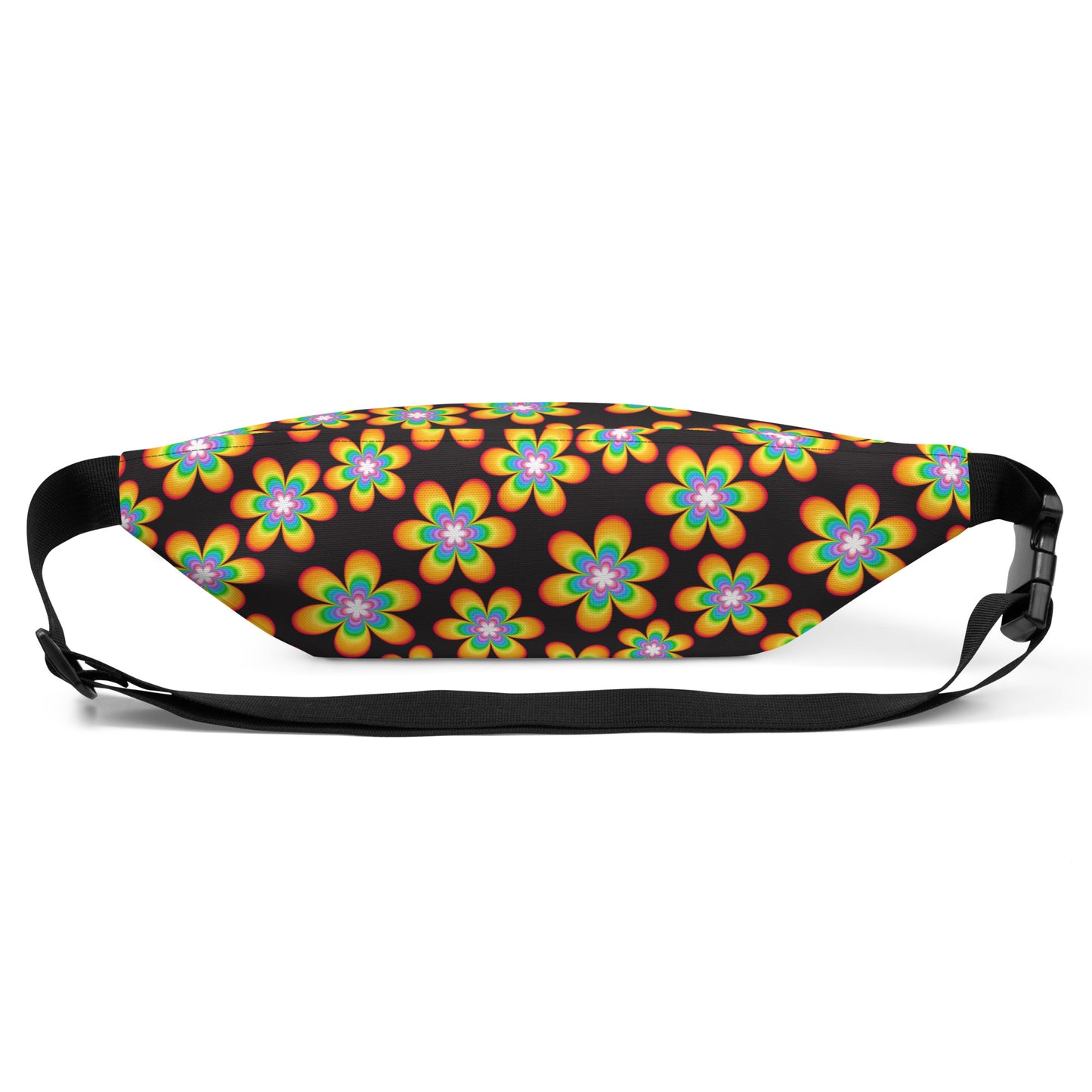 Rainbow Bloom Black Fanny Pack