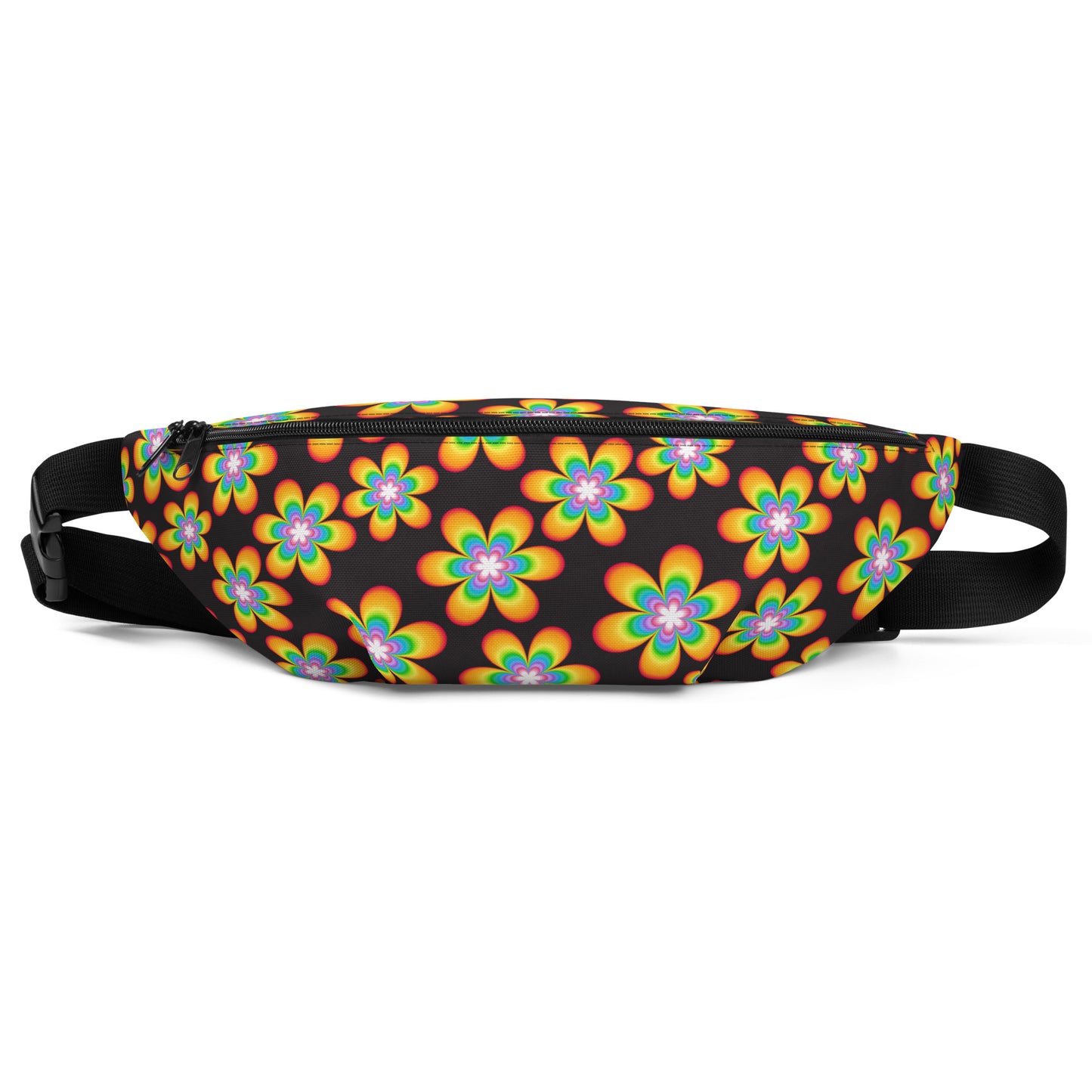 Rainbow Bloom Black Fanny Pack