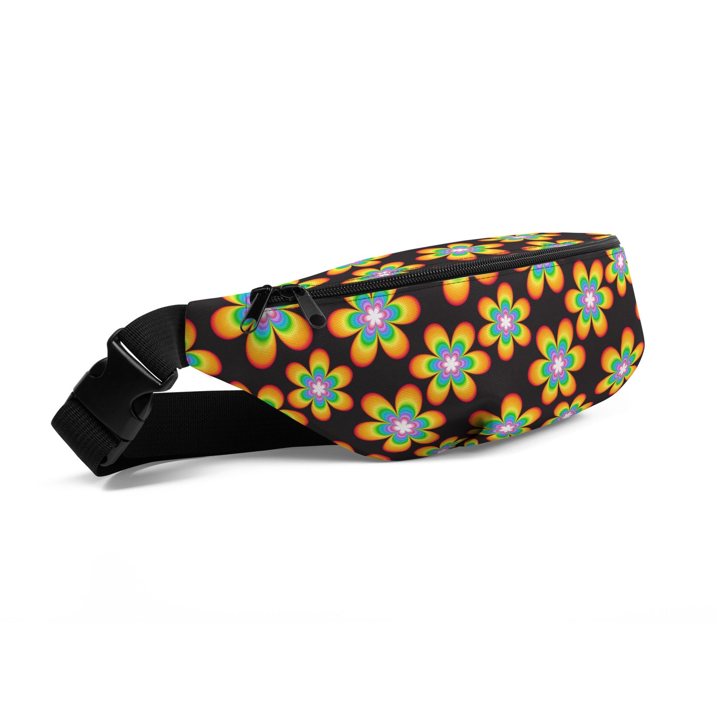 Rainbow Bloom Black Fanny Pack