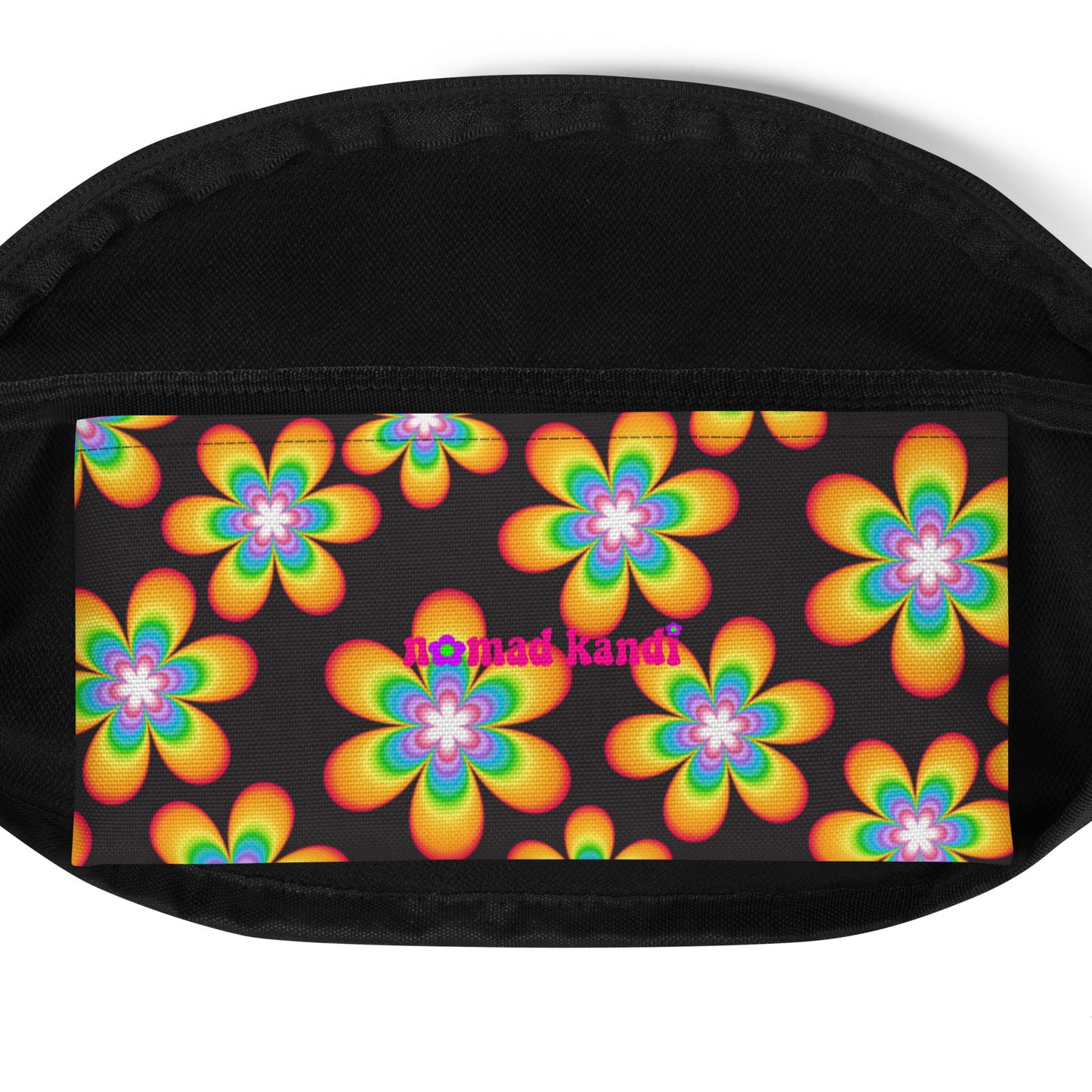 Rainbow Bloom Black Fanny Pack