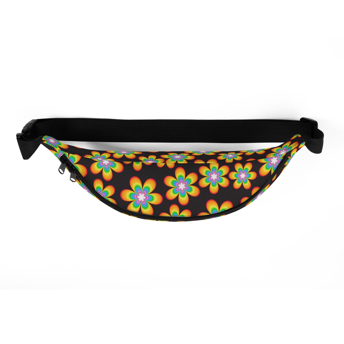 Rainbow Bloom Black Fanny Pack