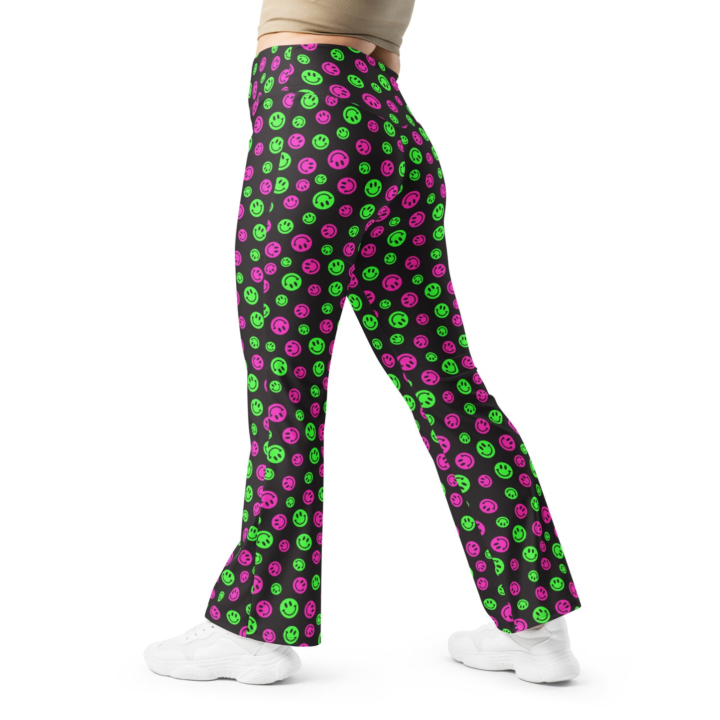 Pink & Green Smiles Flare Pants