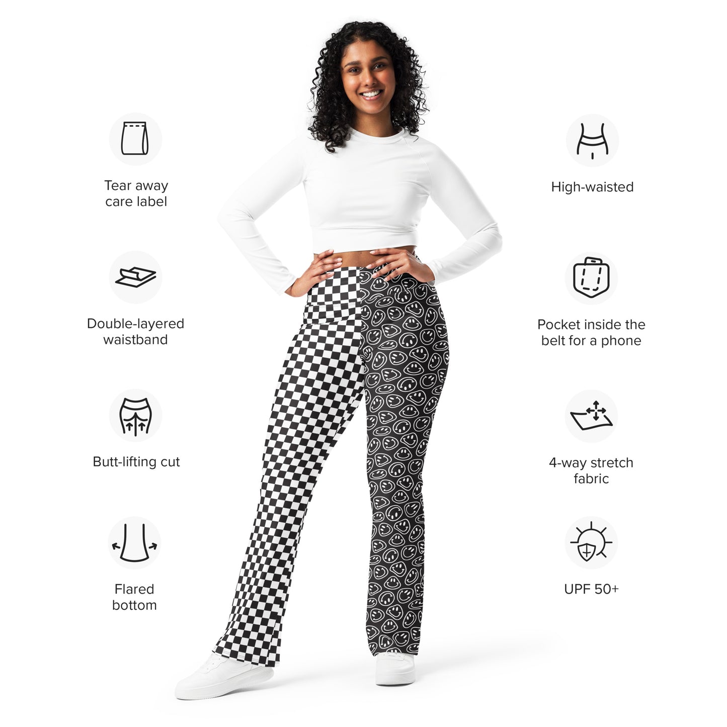 B&W Smiles Checkered Flare Pants