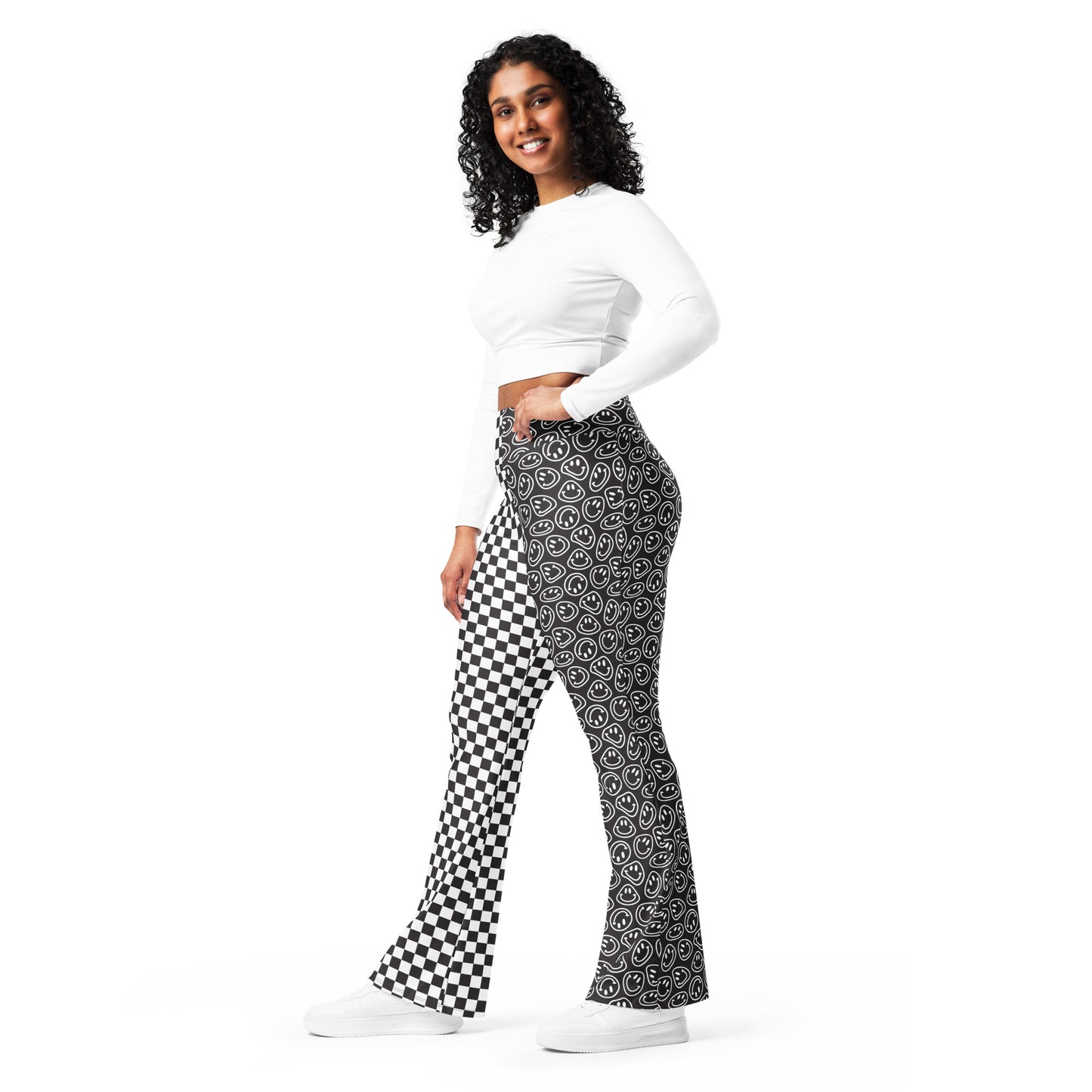 B&W Smiles Checkered Flare Pants