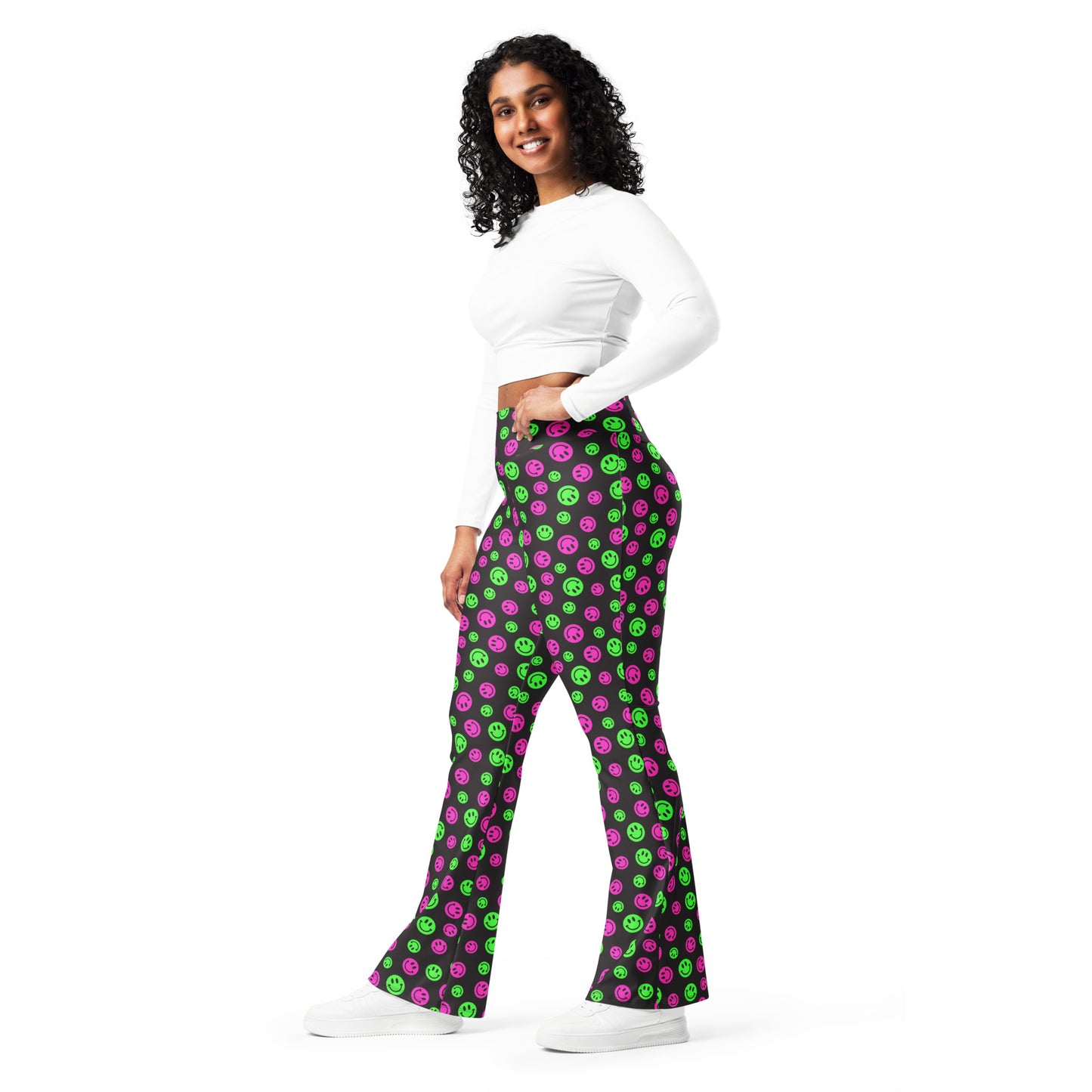 Pink & Green Smiles Flare Pants