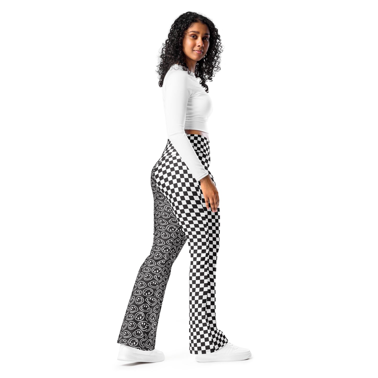 B&W Smiles Checkered Flare Pants