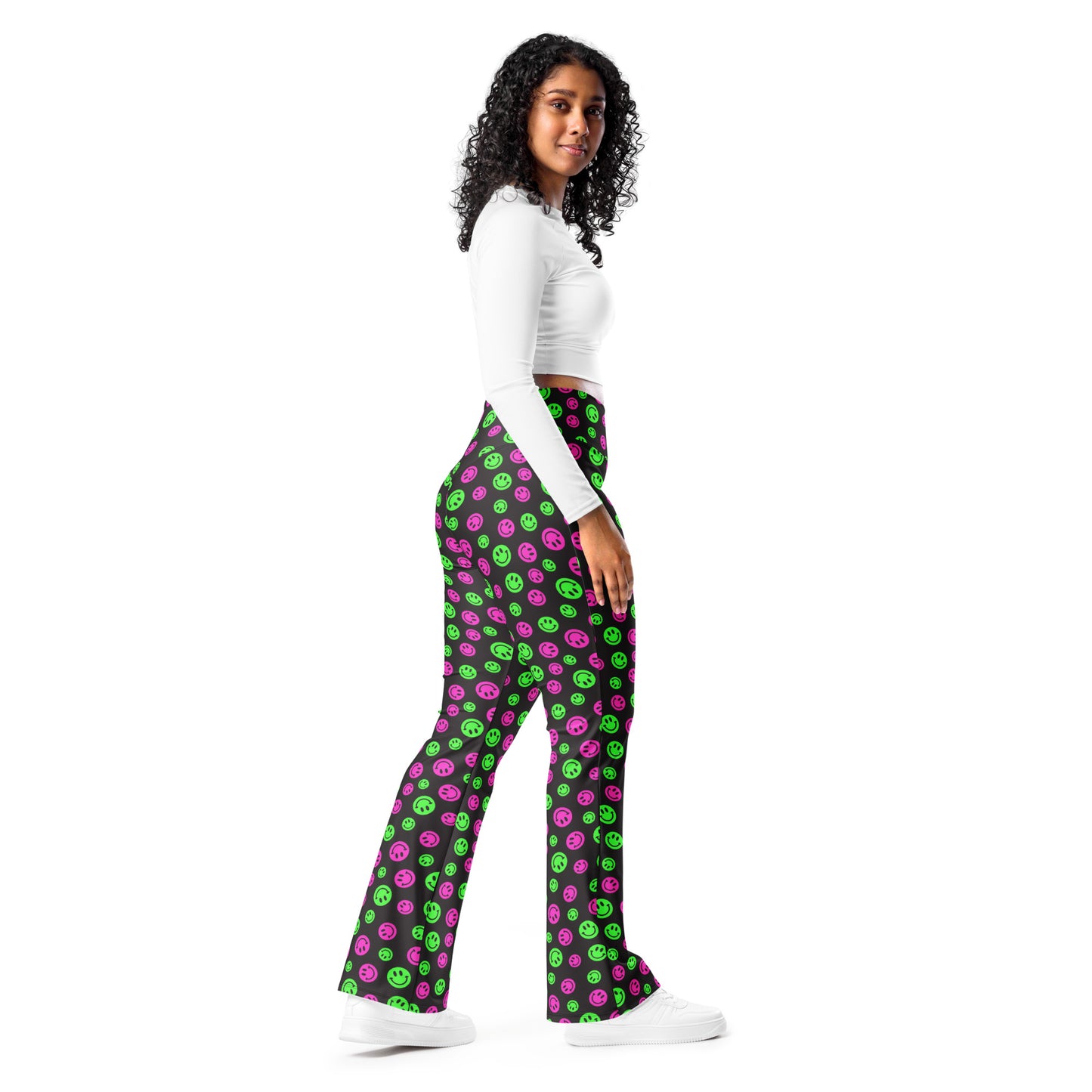 Pink & Green Smiles Flare Pants