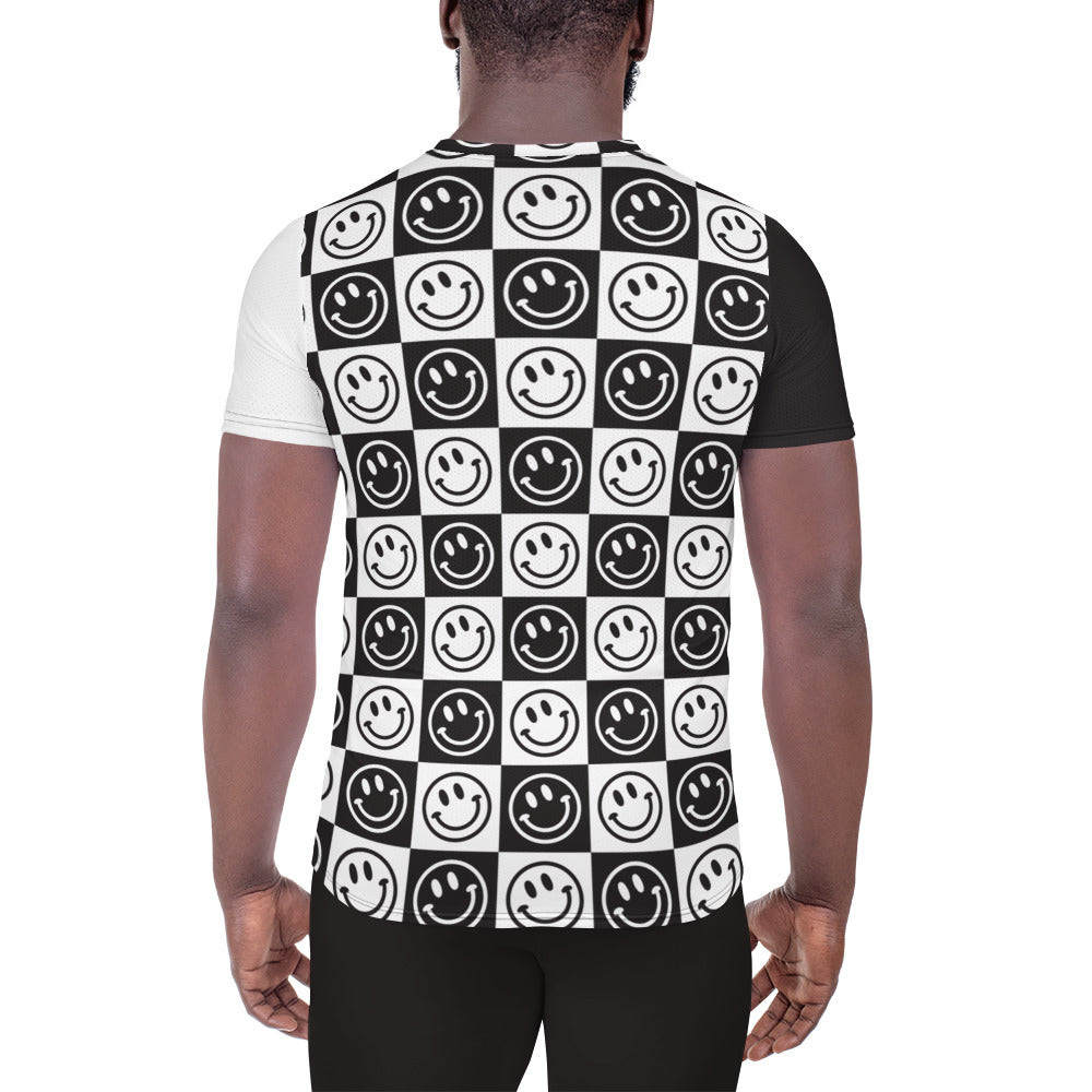 B&W Checker Smile Mismatch Athletic T-shirt