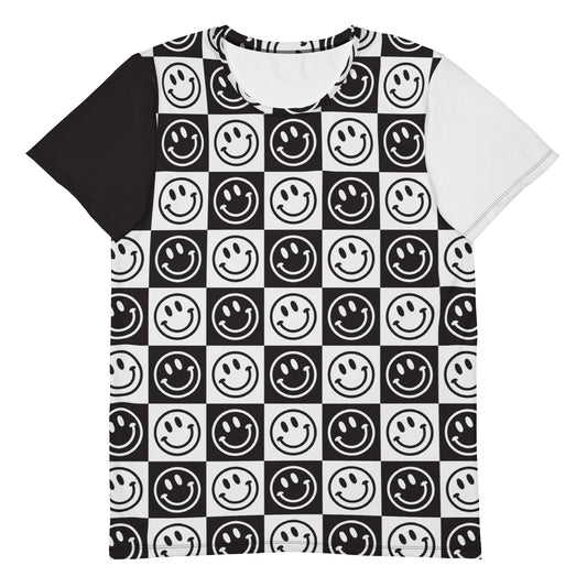 B&W Checker Smile Mismatch Athletic T-shirt