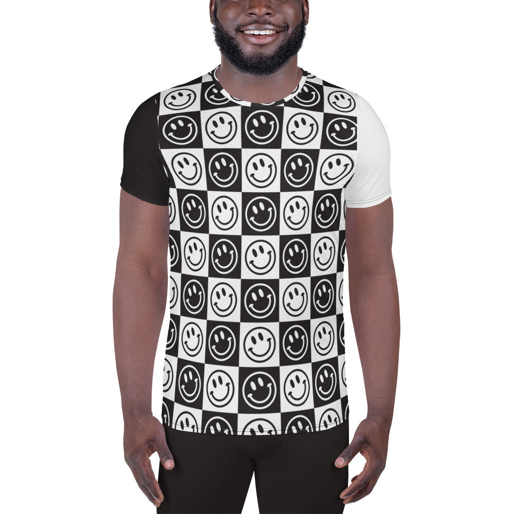 B&W Checker Smile Mismatch Athletic T-shirt