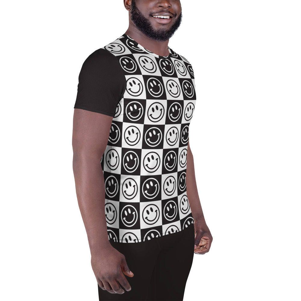 B&W Checker Smile Mismatch Athletic T-shirt