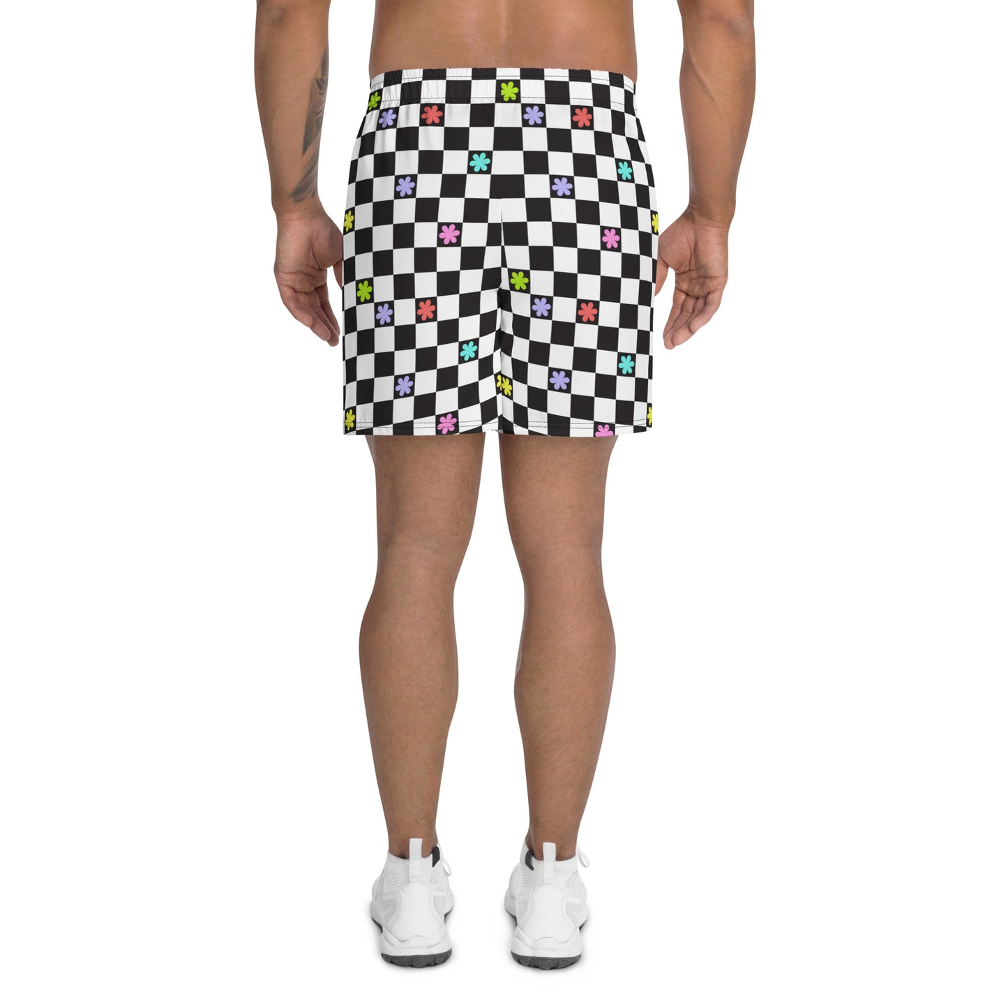 Checkered Flowers Men's Athletic Shorts