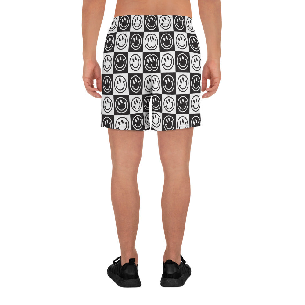 B&W Checker Smile Men's Athletic Shorts